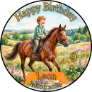 Essbarer Tortenaufleger Pferd personalisiert – Tortenbild mit Name, Alter, Datum & eigenem Foto – runder Kuchenaufleger Kindergeburtstag & Pferde-Party – Größe wählbar, vorgestanzt – PF05