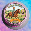 Essbarer Tortenaufleger Pferd personalisiert – Tortenbild mit Name, Alter, Datum & eigenem Foto – runder Kuchenaufleger Kindergeburtstag & Pferde-Party – Größe wählbar, vorgestanzt – PF05