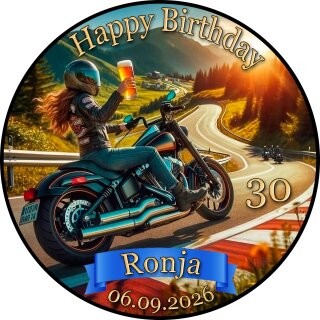 Tortenaufleger Geburtstag Party Bikerin Motorrad Chopper Bike Lady Girl FZ28 (Zuckerpapier)