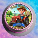 Tortenaufleger Traktor | Junge Bauernhof Vintage