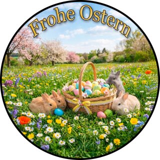 Tortenaufleger Tortendeko Fototorte Ostern Frühlingsfest Hasen im Blumenmeer 20 cm Ø FO01