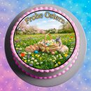Tortenaufleger Tortendeko Fototorte Ostern Frühlingsfest Hasen im Blumenmeer 20 cm Ø FO01