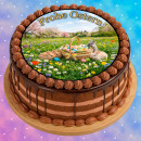 Tortenaufleger Tortendeko Fototorte Ostern Frühlingsfest Hasen im Blumenmeer 20 cm Ø FO01