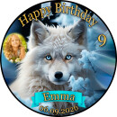 Essbarer Tortenaufleger Polarfuchs personalisiert – Tortenbild mit Name, Alter, Datum & eigenem Foto – runder Kuchenaufleger Kindergeburtstag & Winter-Motto – Größe wählbar, vorgestanzt – PO01
