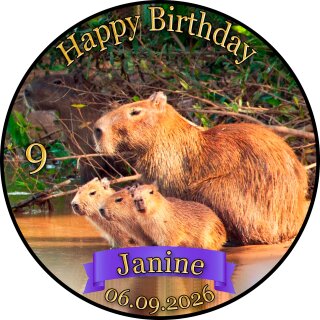 Essbarer Tortenaufleger | Capybara | Zuckerpapier | Personalisiert mit Name, Alter, Datum & Foto | Runder Kuchenaufleger | Kindergeburtstag | Jungen & Mädchen | Größe wählbar