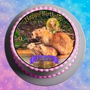 Essbarer Tortenaufleger | Capybara | Zuckerpapier | Personalisiert mit Name, Alter, Datum & Foto | Runder Kuchenaufleger | Kindergeburtstag | Jungen & Mädchen | Größe wählbar
