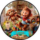 Essbarer Tortenaufleger | Affen | Dschungel Safari | Zuckerpapier | Personalisiert mit Name, Alter, Datum & Foto | Runder Kuchenaufleger | Geburtstag | Jungen | Größe wählbar