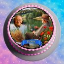 Essbarer Tortenaufleger | Angeln | Fischer See Natur | Zuckerpapier | Personalisiert mit Name, Alter, Datum & Foto | Runder Kuchenaufleger | Geburtstag | Erwachsene | Größe wählbar