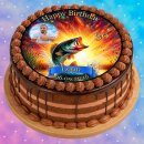 Essbarer Tortenaufleger | Fisch | Angeln Hecht Flammen | Zuckerpapier | Personalisiert mit Name, Alter, Datum & Foto | Runder Kuchenaufleger | Geburtstag | Erwachsene | Größe wählbar
