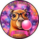 Tortenaufleger Capybara | Runder Kuchenaufleger essbar | Personalisiert Name Alter Datum Foto | Geburtstag, Glückwunsch | Brille Kaugummi Weltall | Zuckerpapier | Kinder Mädchen Teenager | Größe wählbar