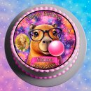 Tortenaufleger Capybara | Runder Kuchenaufleger essbar | Personalisiert Name Alter Datum Foto | Geburtstag, Glückwunsch | Brille Kaugummi Weltall | Zuckerpapier | Kinder Mädchen Teenager | Größe wählbar