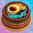 Essbarer Tortenaufleger | Basketball | Weltraum Feuer Flammen | Zuckerpapier | Personalisiert mit Name, Alter, Datum & Foto | Runder Kuchenaufleger | Geburtstag | Jungen | Größe wählbar