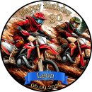 Essbarer Tortenaufleger | Motocross | Dirtbike Enduro Motorrad | Zuckerpapier | Personalisiert mit Name, Alter, Datum & Foto | Runder Kuchenaufleger | Geburtstag | Erwachsene | Größe wählbar