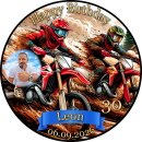 Essbarer Tortenaufleger | Motocross | Dirtbike Enduro Motorrad | Zuckerpapier | Personalisiert mit Name, Alter, Datum & Foto | Runder Kuchenaufleger | Geburtstag | Erwachsene | Größe wählbar