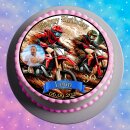 Essbarer Tortenaufleger | Motocross | Dirtbike Enduro Motorrad | Zuckerpapier | Personalisiert mit Name, Alter, Datum & Foto | Runder Kuchenaufleger | Geburtstag | Erwachsene | Größe wählbar
