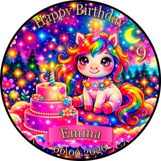 Essbarer Tortenaufleger Einhorn Regenbogen Glitzer Sterne Geburtstag Foto personalisiert