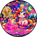Tortenaufleger Einhorn | Regenbogen Glitzer Sterne