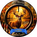 Tortenaufleger Jäger | Runder Kuchenaufleger essbar | Personalisiert Name, Alter, Datum & Foto | Geburtstag | Hirsch Zielfernrohr Jagd | Zuckerpapier | Erwachsene | Größe wählbar