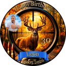 Tortenaufleger Jäger | Runder Kuchenaufleger essbar | Personalisiert Name, Alter, Datum & Foto | Geburtstag | Hirsch Zielfernrohr Jagd | Zuckerpapier | Erwachsene | Größe wählbar