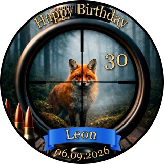Tortenaufleger Fuchs | Runder Kuchenaufleger essbar | Personalisiert Name Alter Datum Foto | Geburtstag | Jagd Wald Zielfernrohr | Zuckerpapier | Erwachsene | Größe wählbar