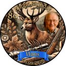 Tortenaufleger Hirsch | Runder Kuchenaufleger essbar | Personalisiert Name, Alter, Datum & Foto | Geburtstag | Jäger Jagd Gewehr | Zuckerpapier | Erwachsene | Größe wählbar