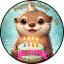 Tortenaufleger Otter | Runder Kuchenaufleger essbar | Personalisiert Name Alter Datum Foto | Geburtstag | Kinder Torte Party | Zuckerpapier | Kinder | Größe wählbar