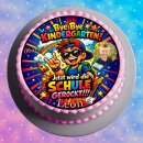 Tortenaufleger Schulbeginn | Runder Kuchenaufleger essbar | Personalisiert Name Datum Foto | Schulbeginn | Kindergarten Einschulung Rockstar | Zuckerpapier | Kinder | Größe wählbar
