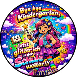 Essbarer Tortenaufleger Einschulung Schulanfang Regenbogen Mädchen Schulbeginn Foto personalisiert