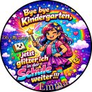 Tortenaufleger Einschulung | Runder Kuchenaufleger essbar | Personalisiert Name Datum Foto | Schulbeginn | Schulanfang Regenbogen Mädchen | Zuckerpapier | Mädchen | Größe wählbar