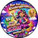 Tortenaufleger Einschulung | Runder Kuchenaufleger essbar | Personalisiert Name Datum Foto | Schulbeginn | Schulanfang Regenbogen Mädchen | Zuckerpapier | Mädchen | Größe wählbar