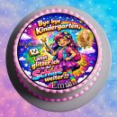 Tortenaufleger Einschulung | Runder Kuchenaufleger essbar | Personalisiert Name Datum Foto | Schulbeginn | Schulanfang Regenbogen Mädchen | Zuckerpapier | Mädchen | Größe wählbar