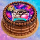 Tortenaufleger Otter | Runder Kuchenaufleger essbar | Personalisiert Name Alter Datum Foto | Geburtstag | Brille Kaugummiblase Sterne | Zuckerpapier | Kinder | Größe wählbar