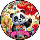 Tortenaufleger Panda | Runder Kuchenaufleger essbar | Personalisiert Name Alter Datum Foto | Geburtstag | Schmetterlinge Luftballons Blumen | Zuckerpapier | Kinder | Größe wählbar