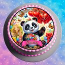Tortenaufleger Panda | Runder Kuchenaufleger essbar | Personalisiert Name Alter Datum Foto | Geburtstag | Schmetterlinge Luftballons Blumen | Zuckerpapier | Kinder | Größe wählbar