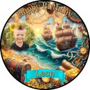 Tortenaufleger Piratenschiff | Runder Kuchenaufleger essbar | Personalisiert Name Alter Datum Foto | Geburtstag | Piraten Schatzkarte Schatzinsel | Zuckerpapier | Kinder | Größe wählbar