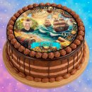 Tortenaufleger Piratenschiff | Runder Kuchenaufleger essbar | Personalisiert Name Alter Datum Foto | Geburtstag | Piraten Schatzkarte Schatzinsel | Zuckerpapier | Kinder | Größe wählbar